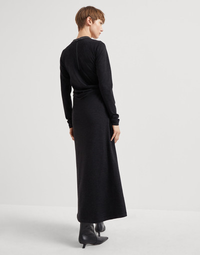 Brunello Cucinelli Stretch virgin wool jersey draped dress with precious ribbed collar outlook