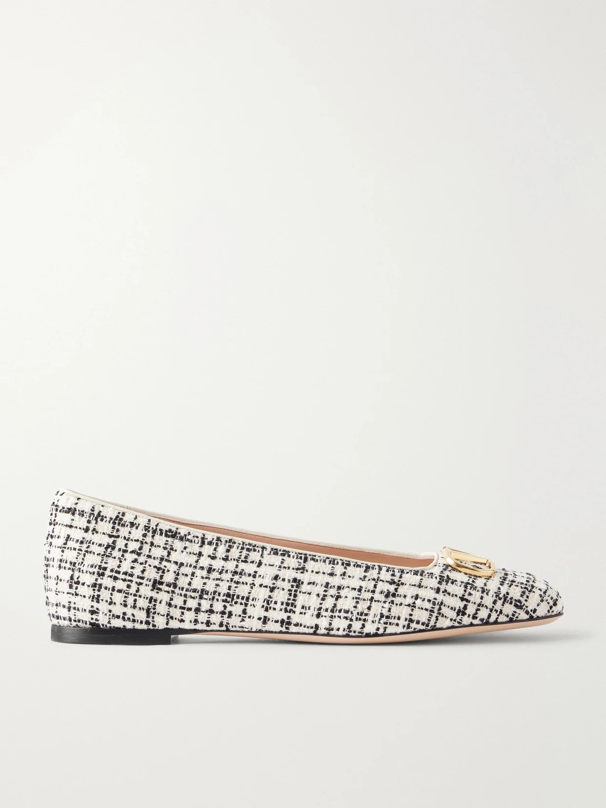 Vlogo Checked Leather-trimmed Bouclé Ballet Flats - 1
