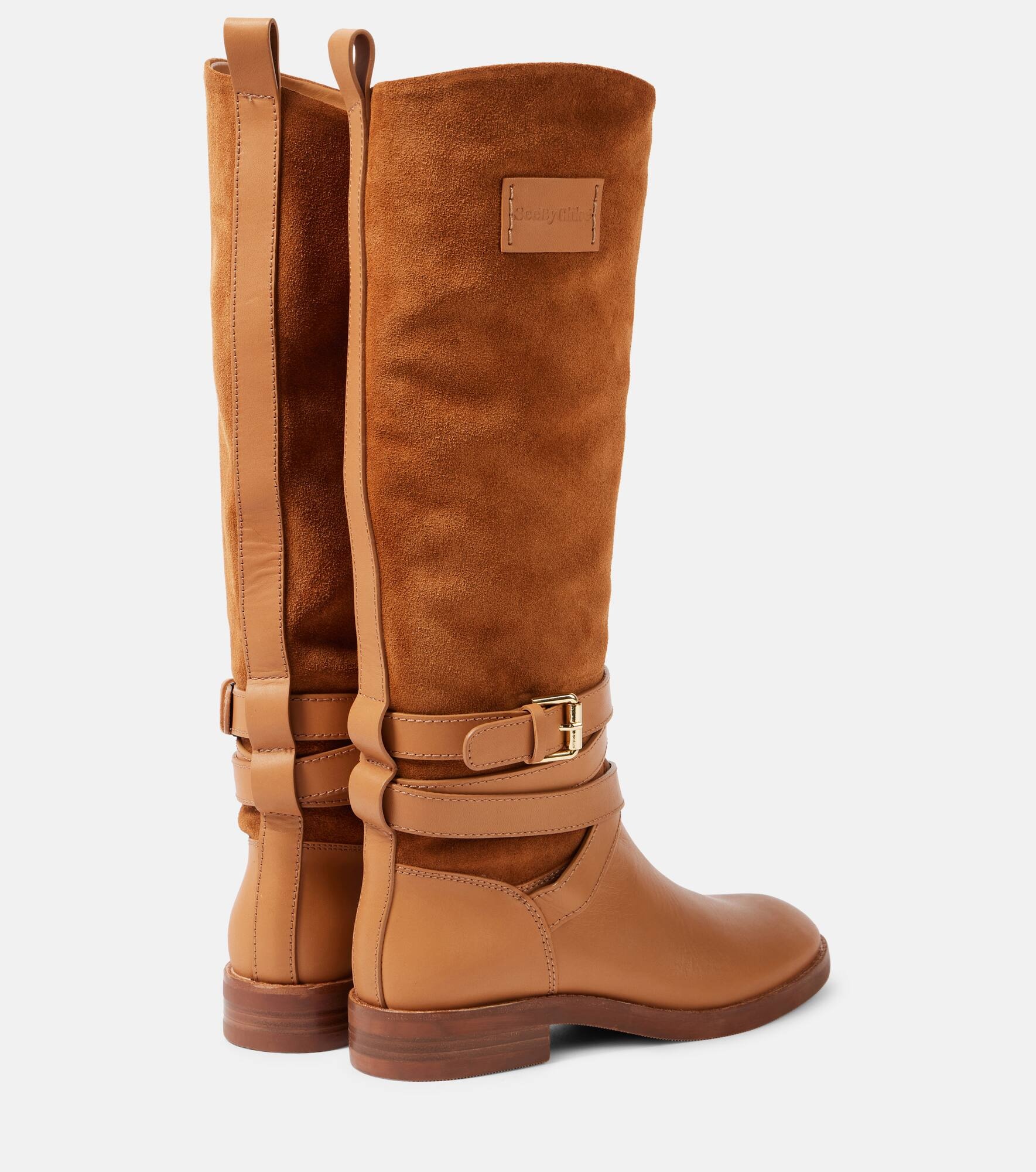 Anim suede-trimmed leather knee-high boots - 3