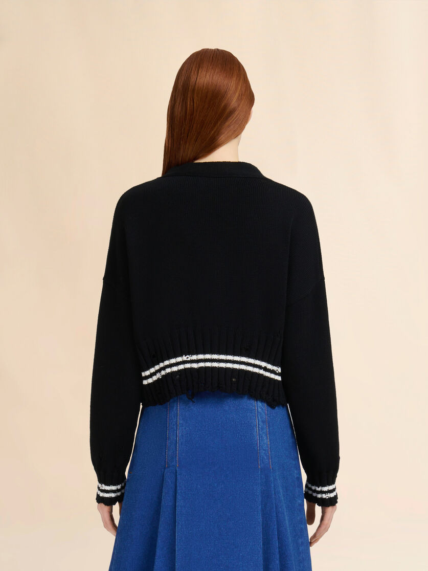 BLACK DISHEVELLED COTTON CARDIGAN - 3