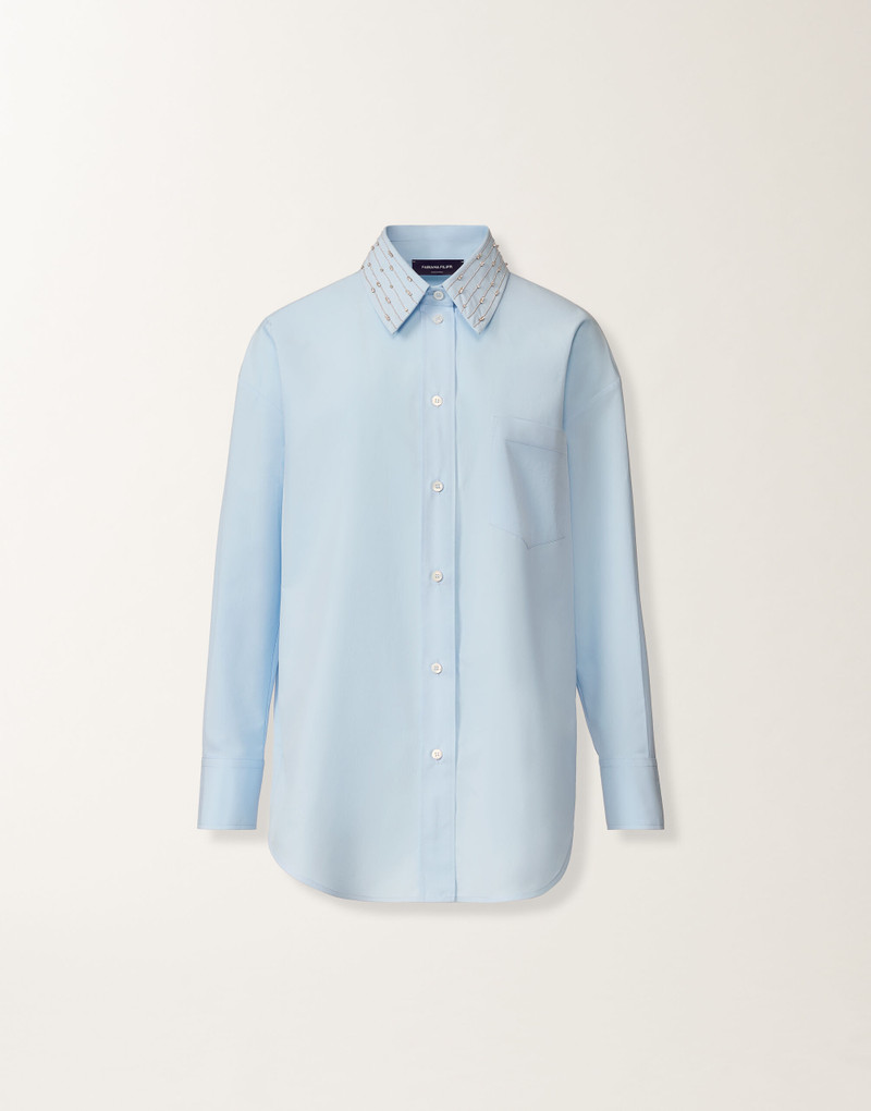 Long sky blue poplin shirt 1