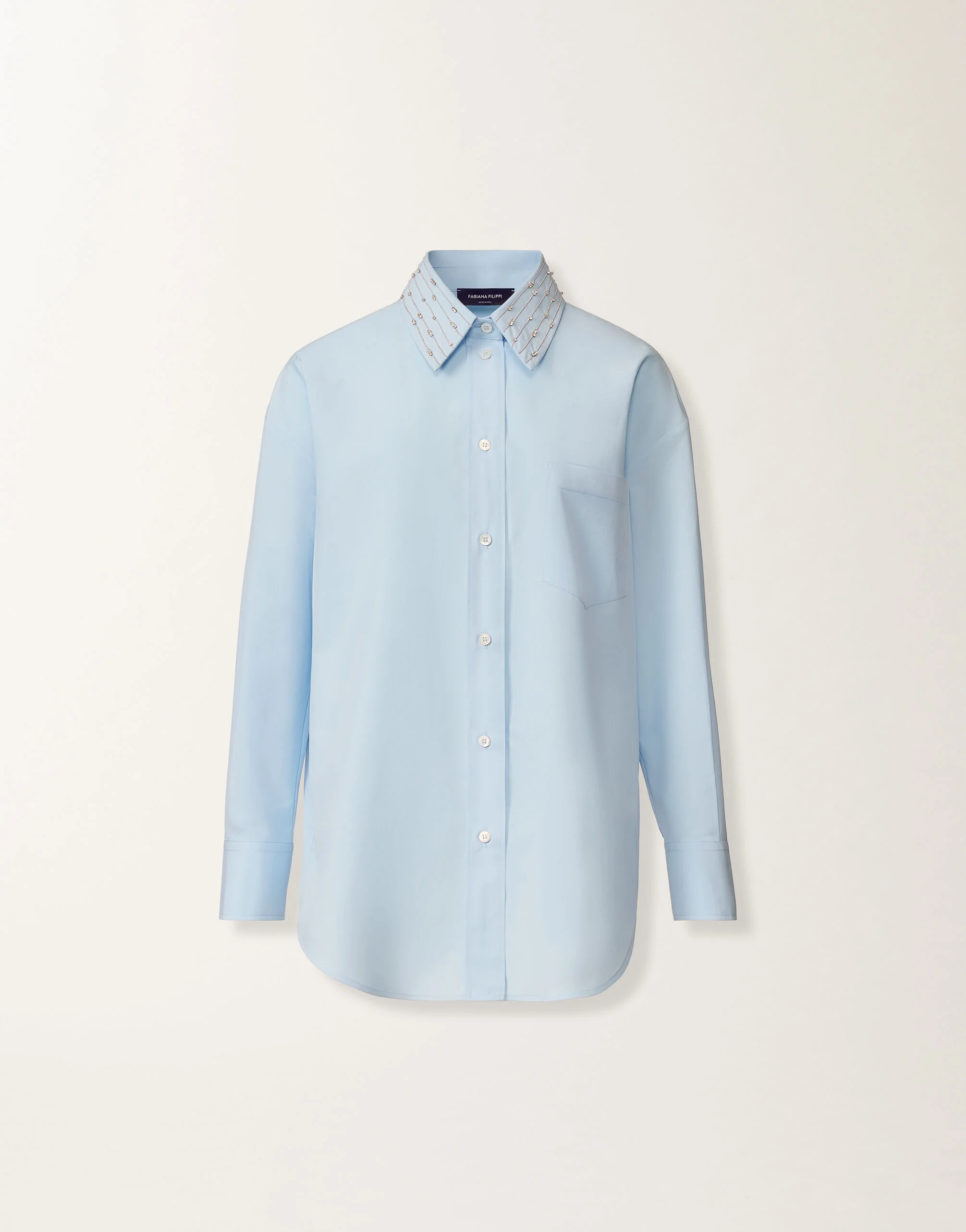 Long sky blue poplin shirt - 1