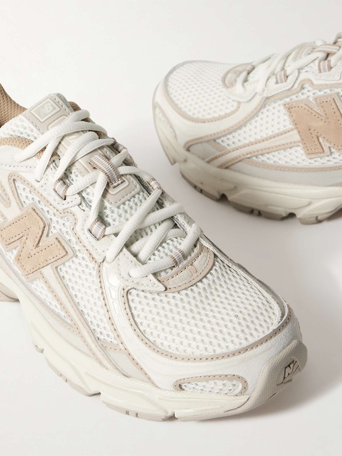 740 leather and suede-trimmed mesh sneakers Cream - 4