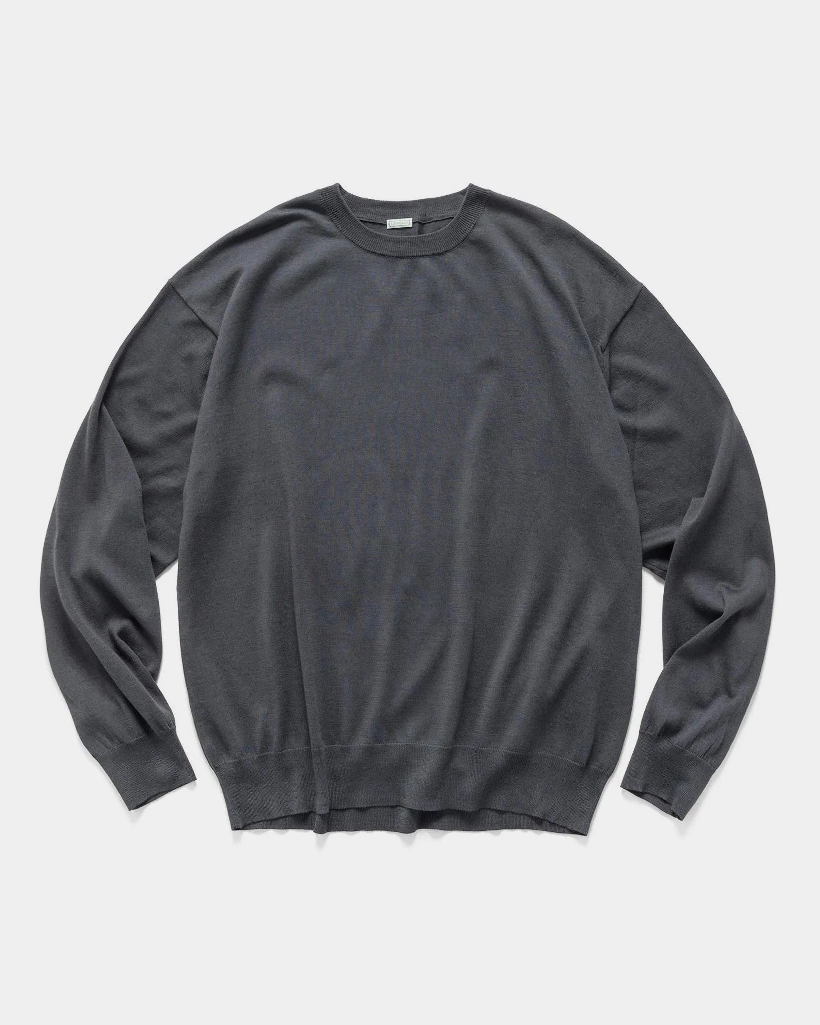 Wool Cotton High Gauge Crew Neck Sweater Gray - 1