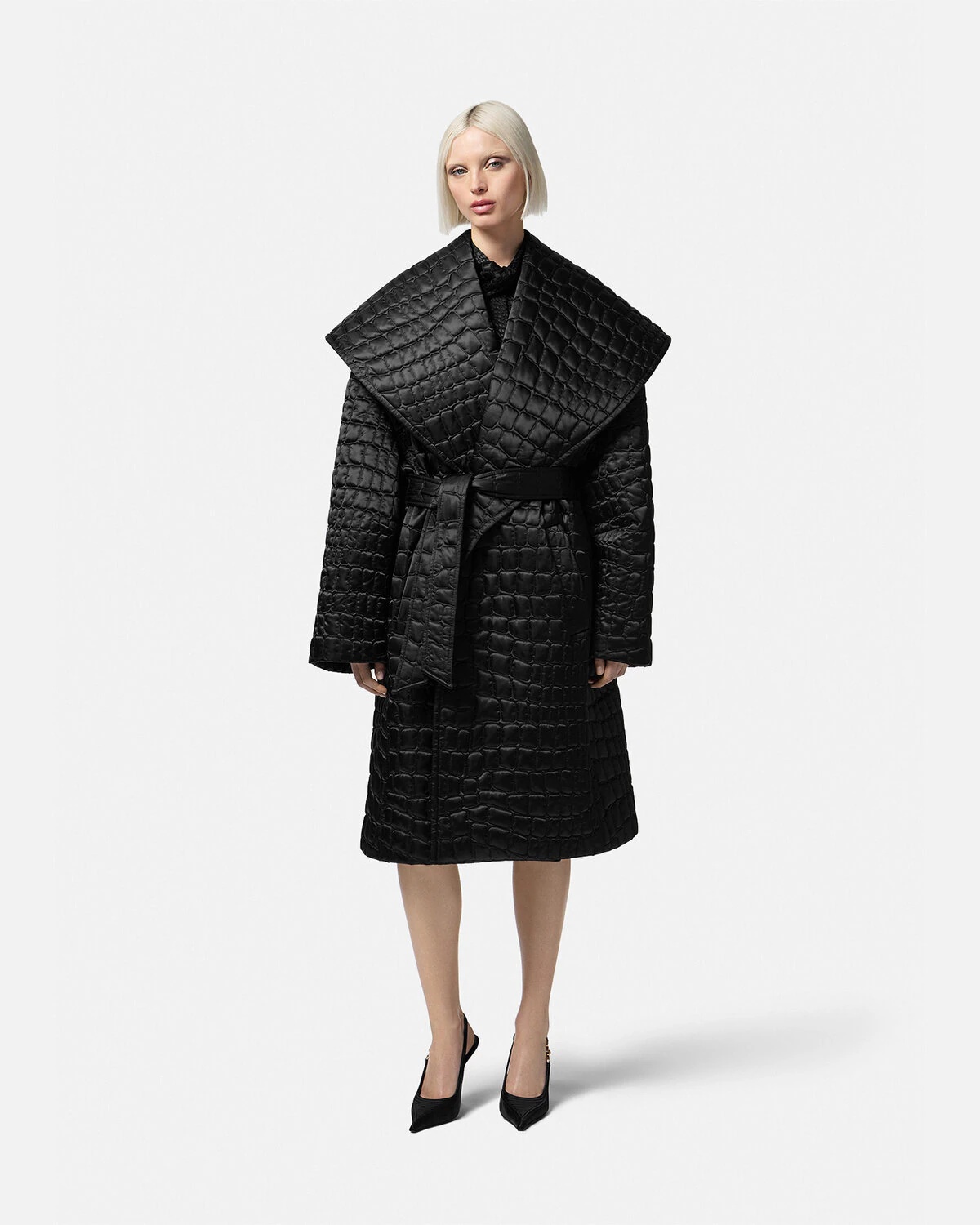 Croc-Quilted Nylon Coat - 3