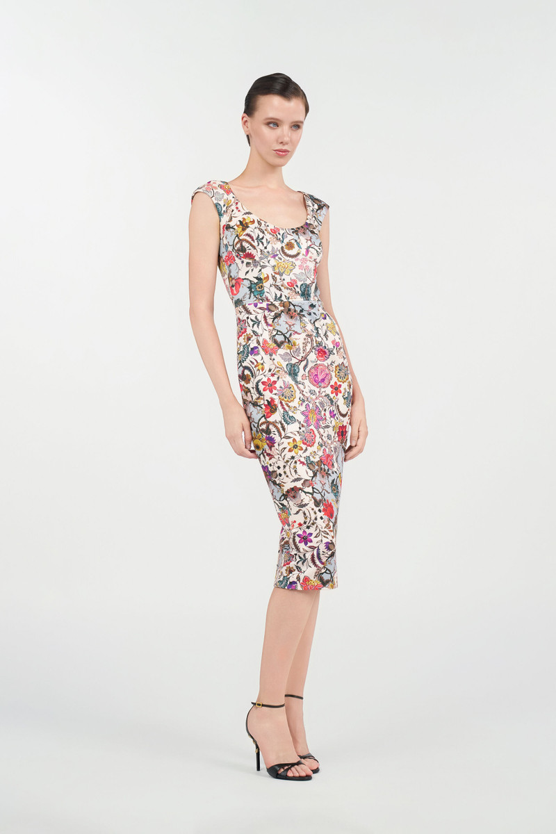 Sheath Dress with Florentine Flowers Print 3
