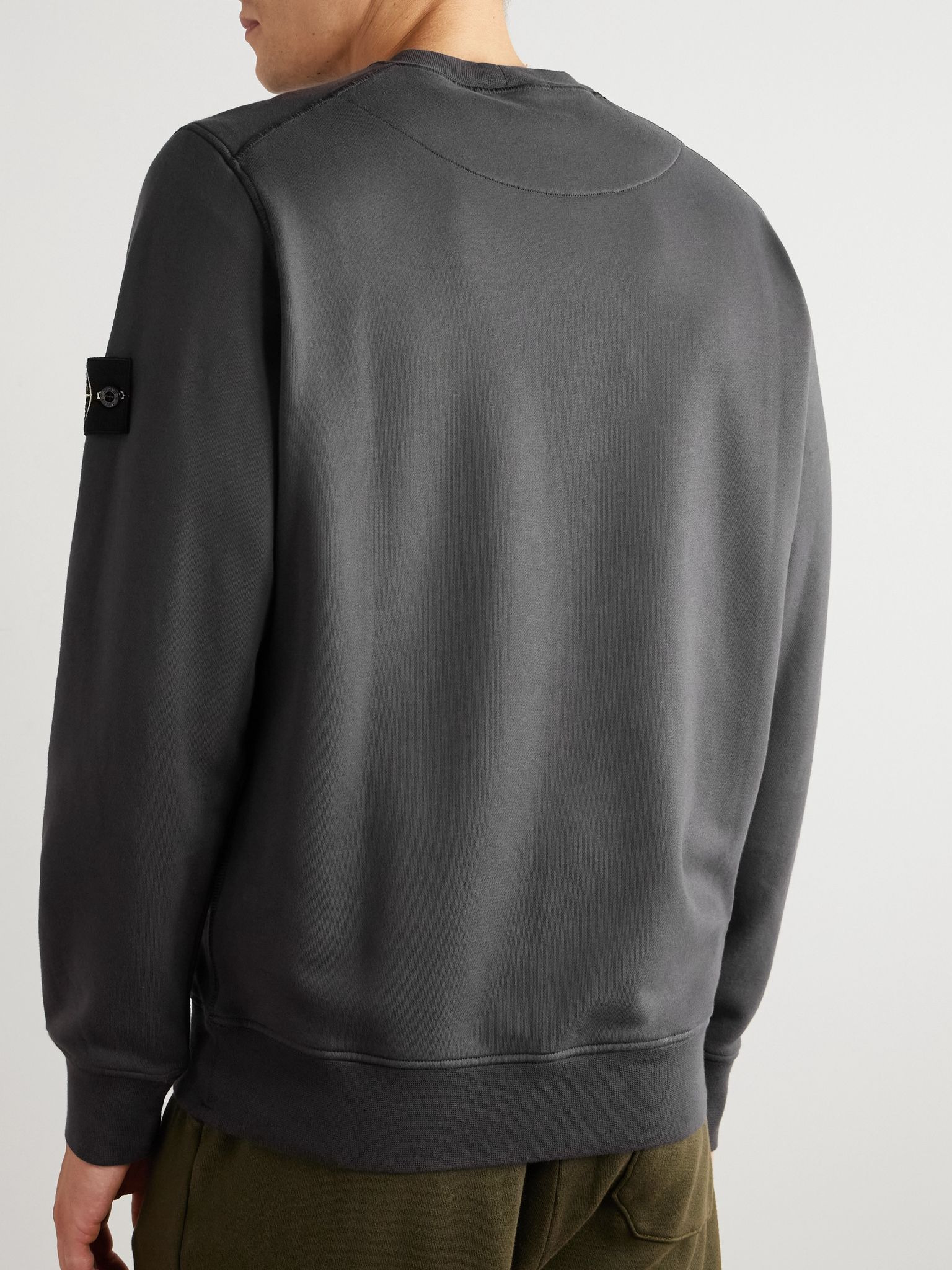 Garment-Dyed Logo-Appliquéd Cotton-Jersey Sweatshirt Gray - 3