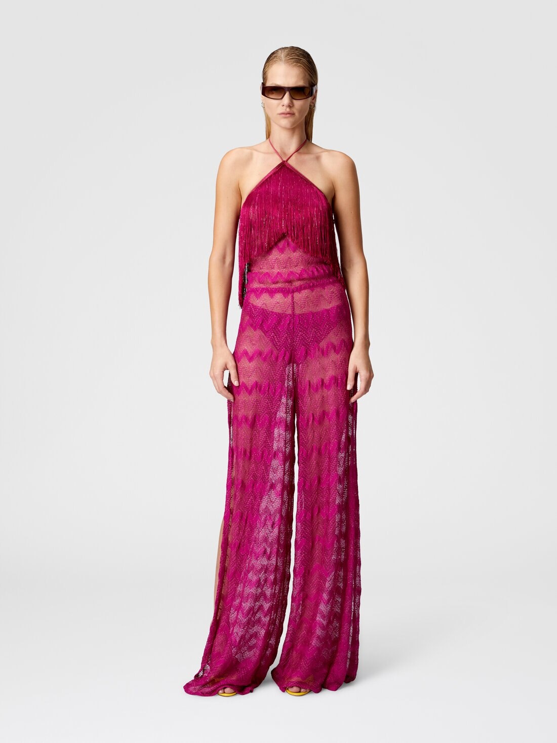 Zig zag lamé viscose jumpsuit with fringes - 2