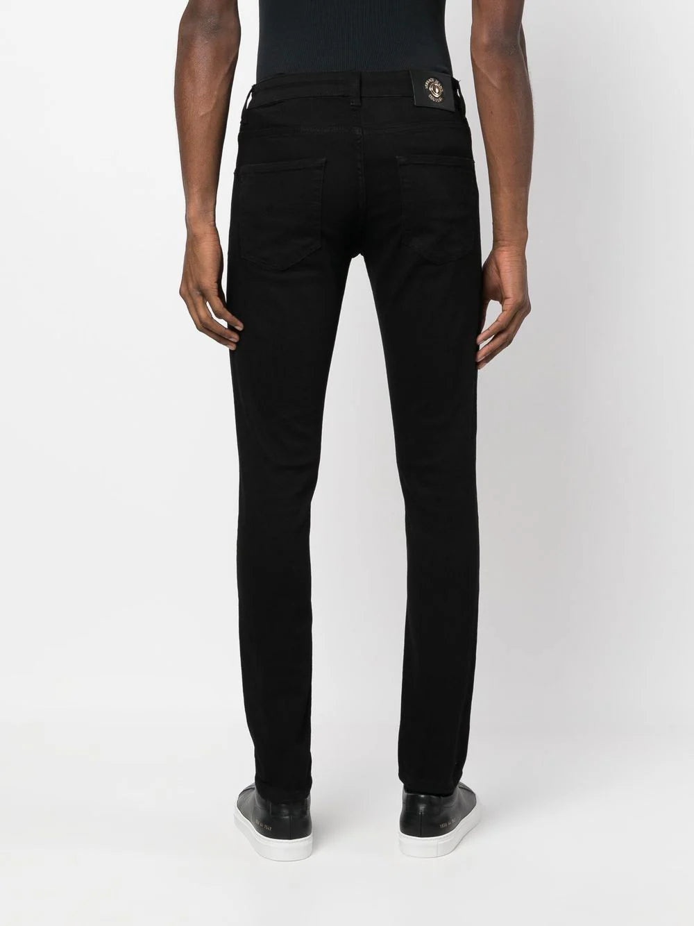 VERSACE MEN Gold Logo Patch Denim Jeans Black - 4
