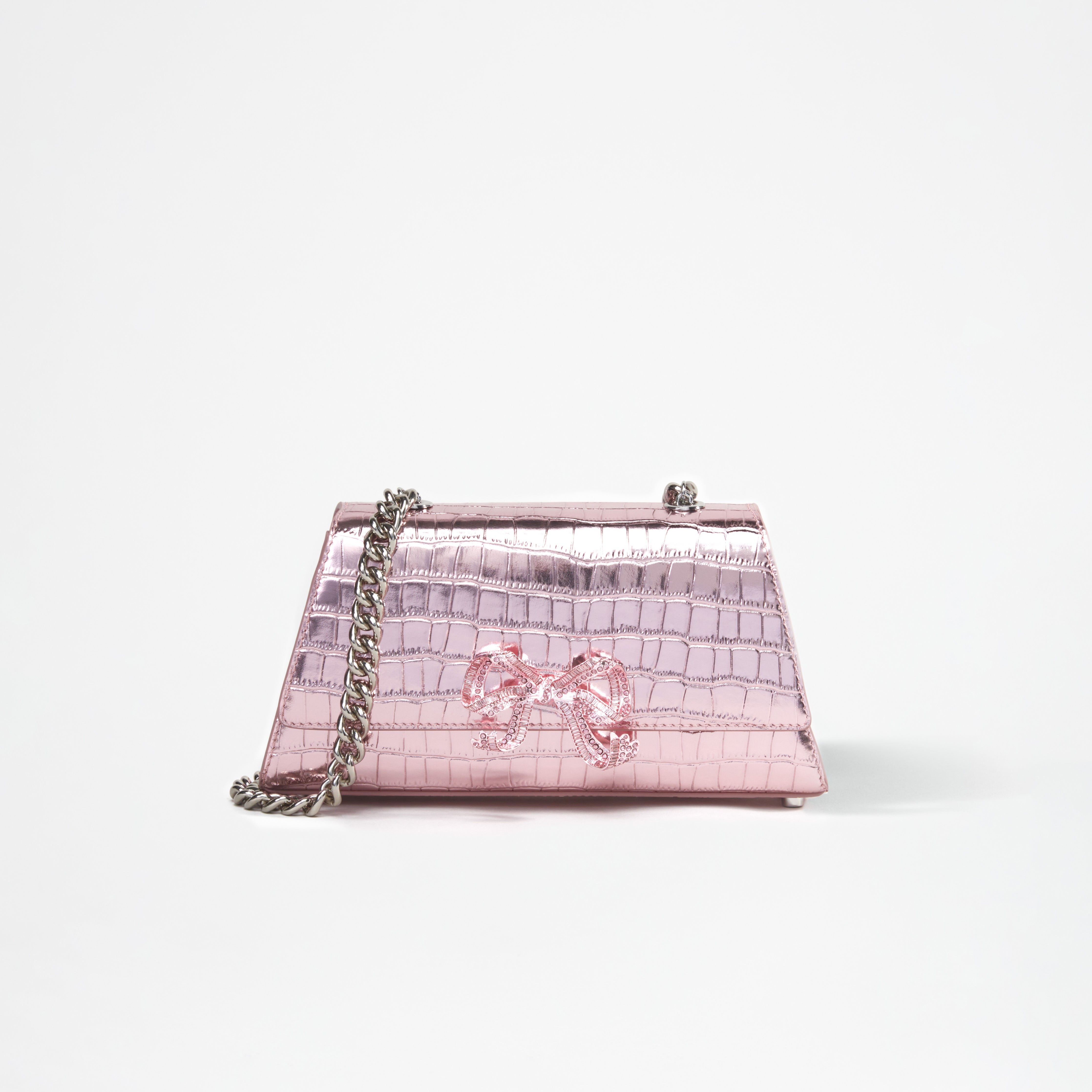 Pink Metallic Bow Mini Shoulder Bag - 1