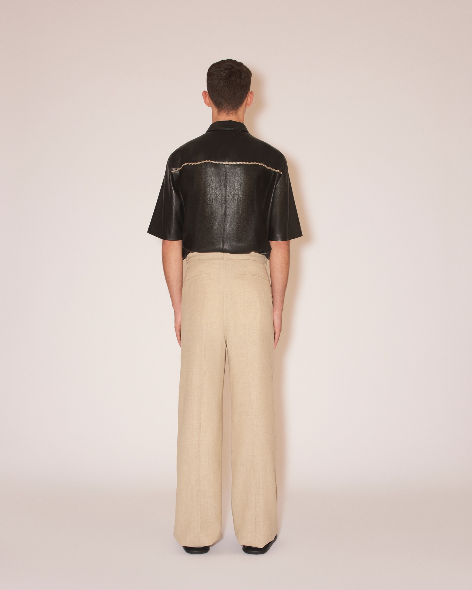 BODIL - Vegan leather merrow-stitch shirt - Black - 5