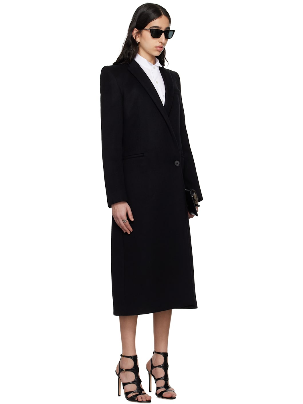 Black Stacked Shoulder Tailored Coat - 2