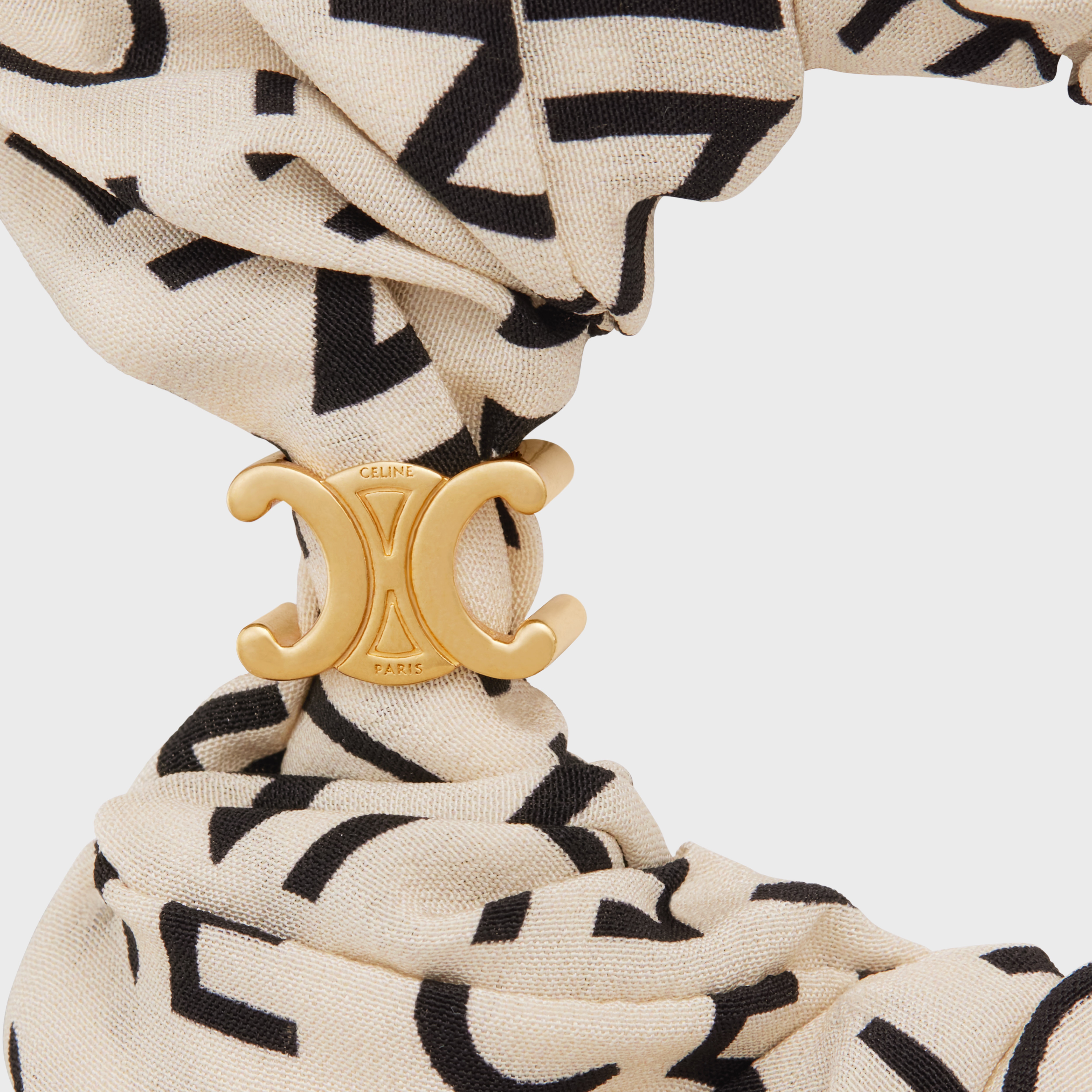 Scrunchy Celine Celine Signature Bracelet in Brass with Gold Finish and White Silk - 2