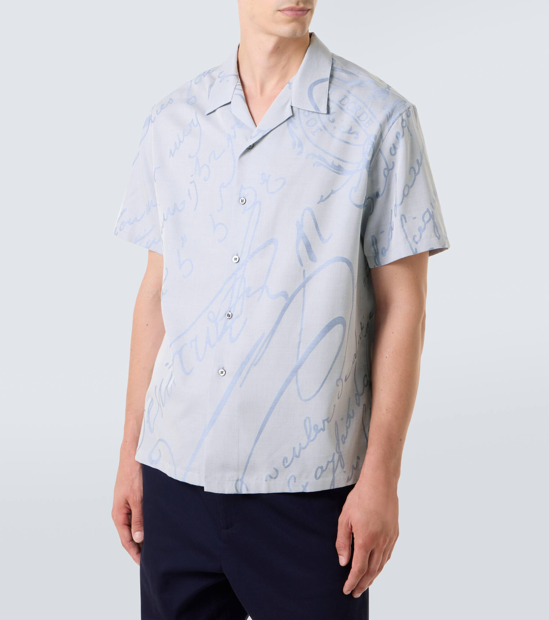 Printed cotton, wool, and silk bowling shirt - 3