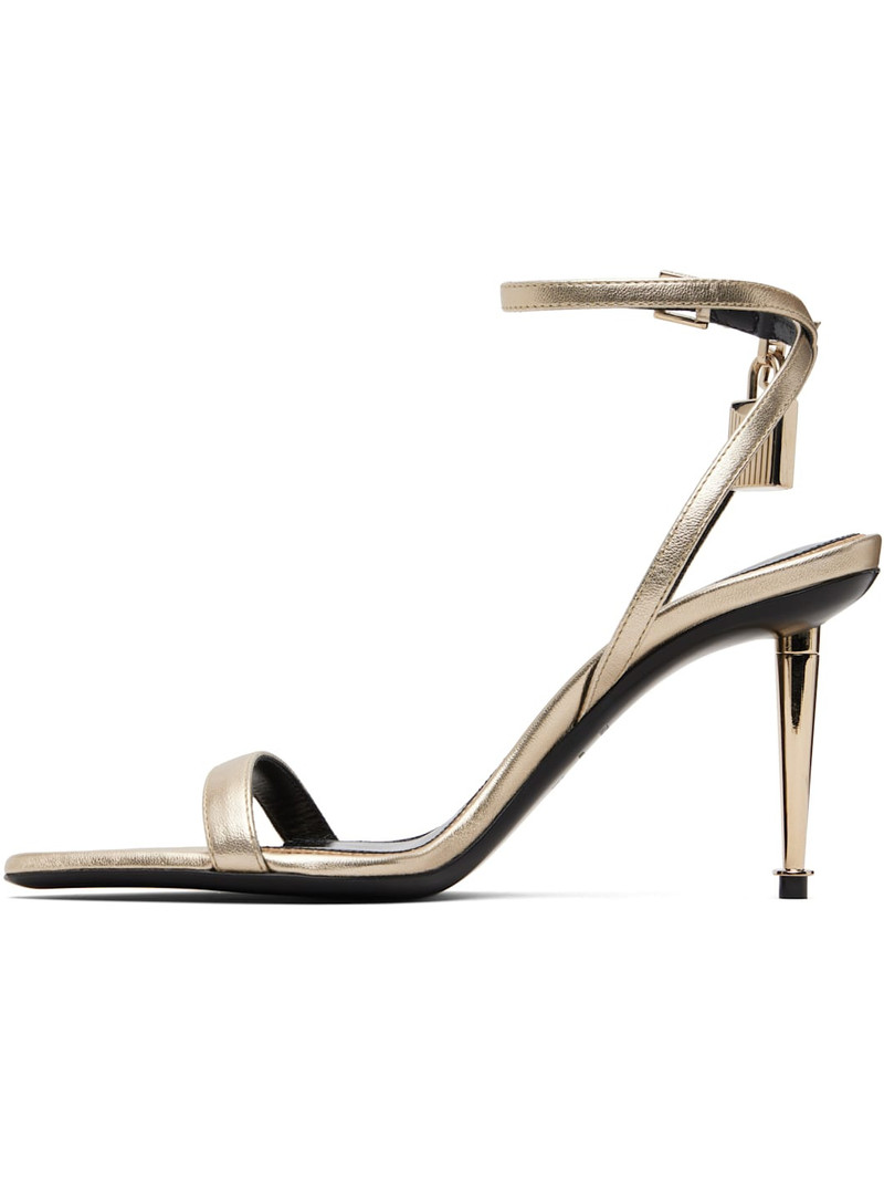 TOM FORD Gold Laminated Padlock Pointy Naked Heeled Sandals outlook