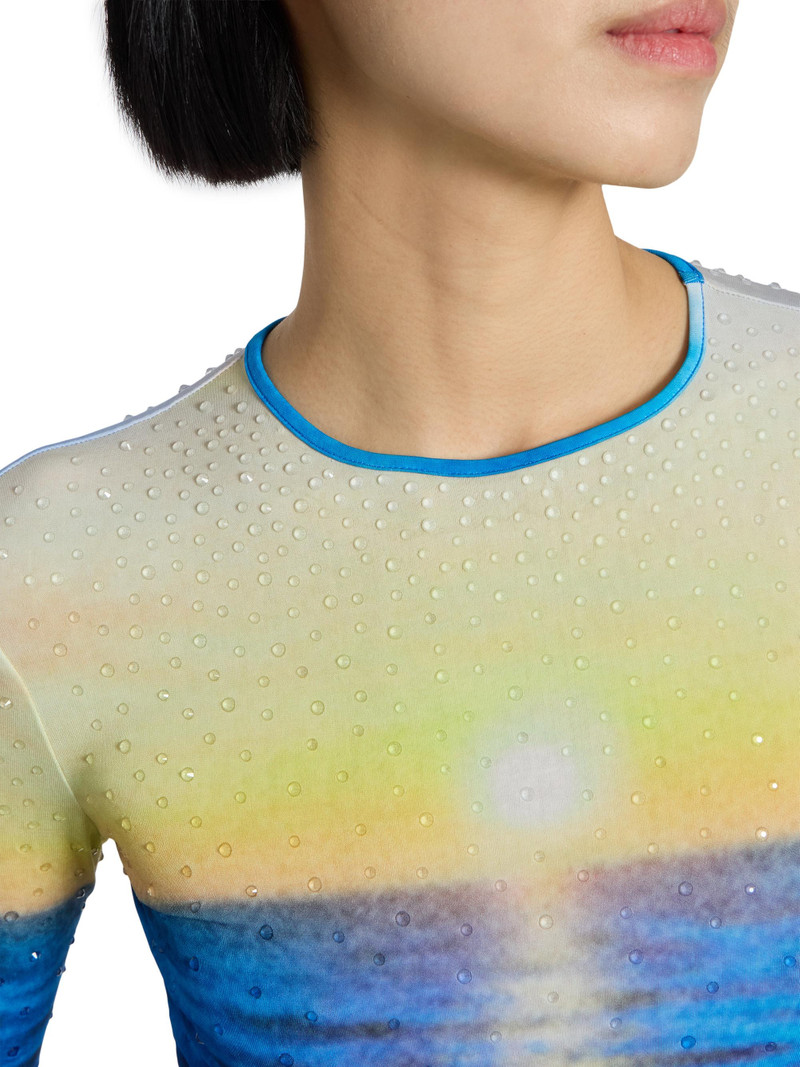Women's Sunset Print Long-Sleeve Top - Big Tornado Blue Yellow 7