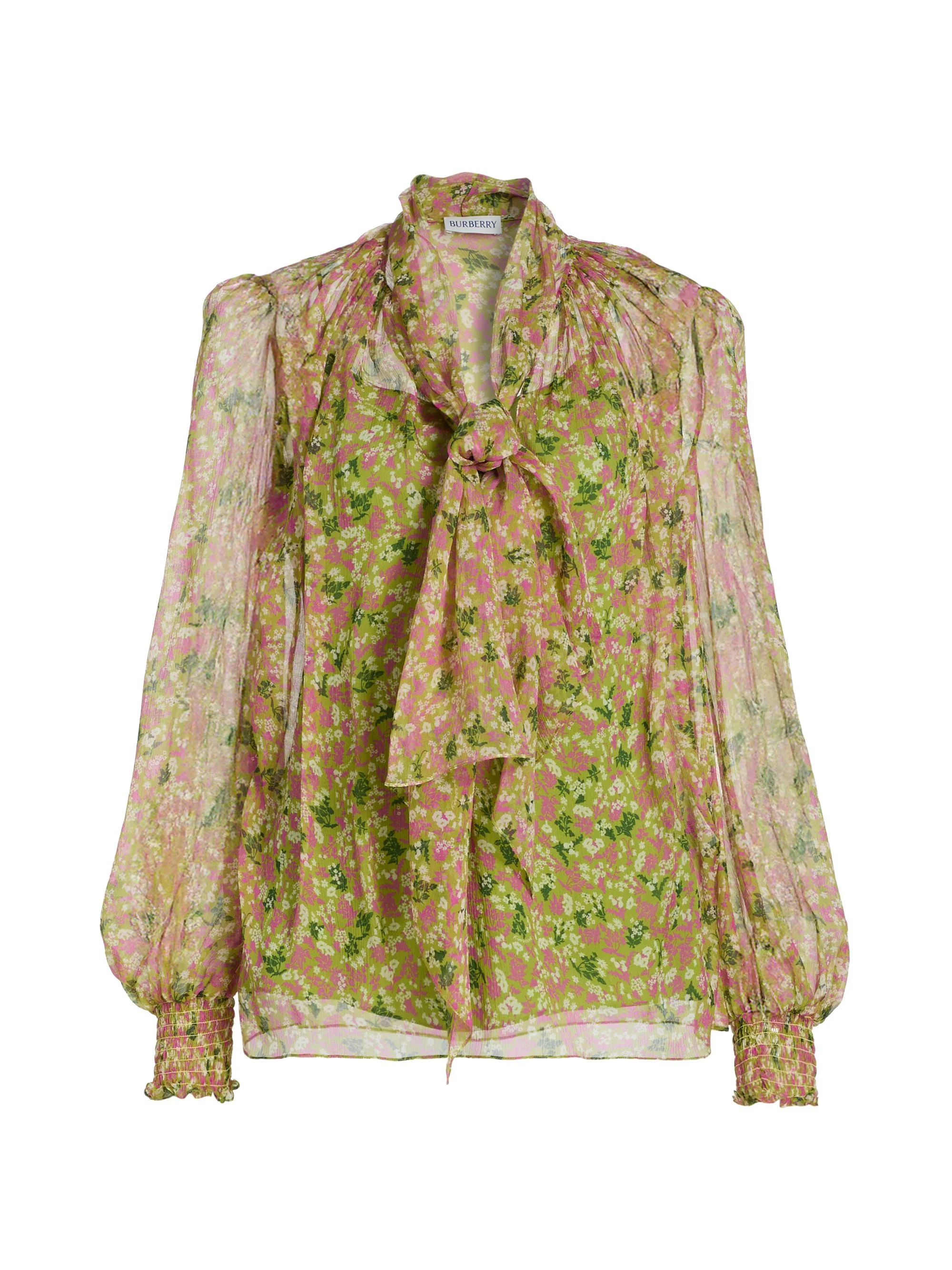Women's Lila Ditsy Floral Silk Tie Blouse - Bracken Greenpat - 1