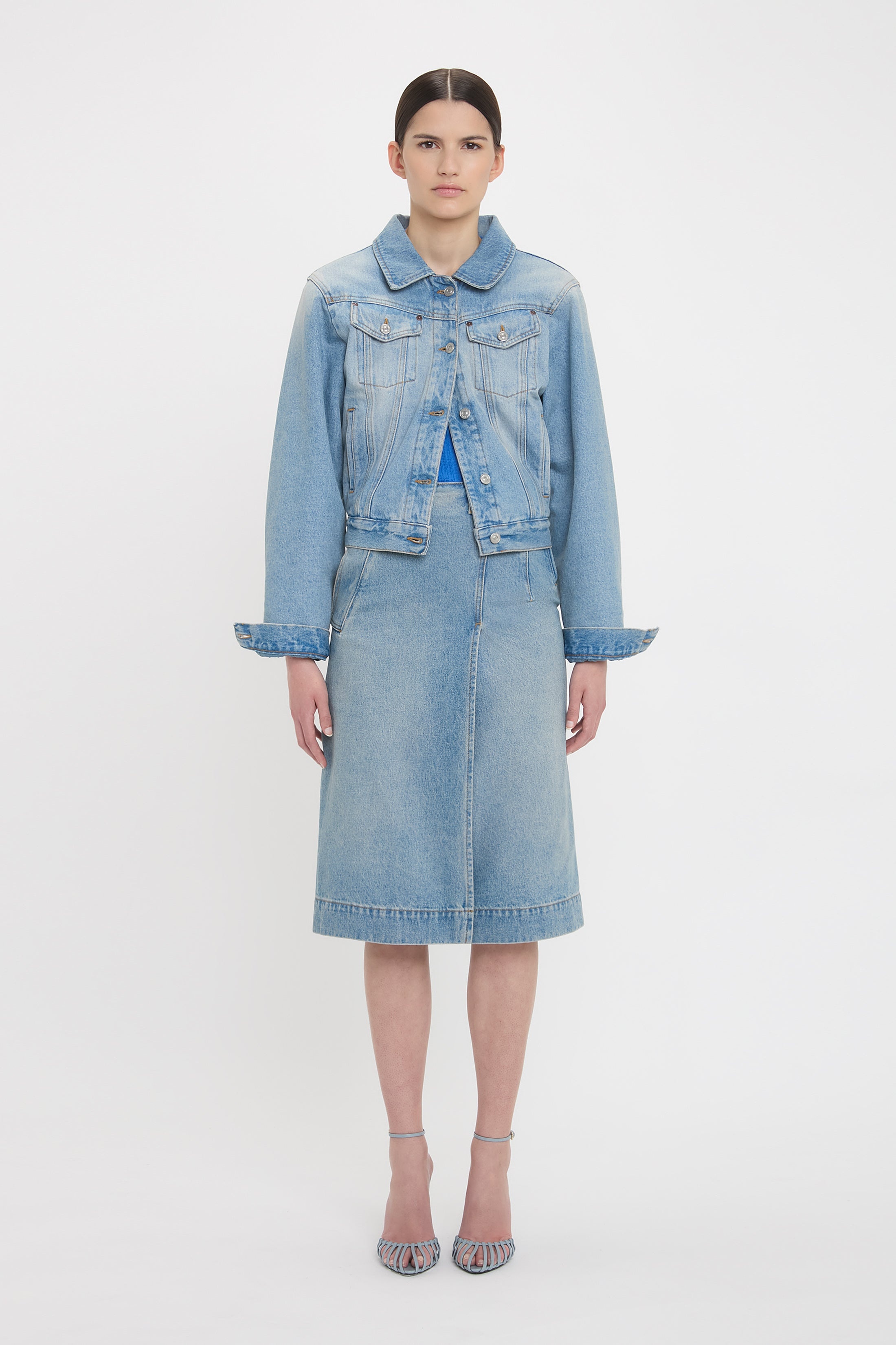 Padded Denim Jacket In Pale Blue Wash - 2