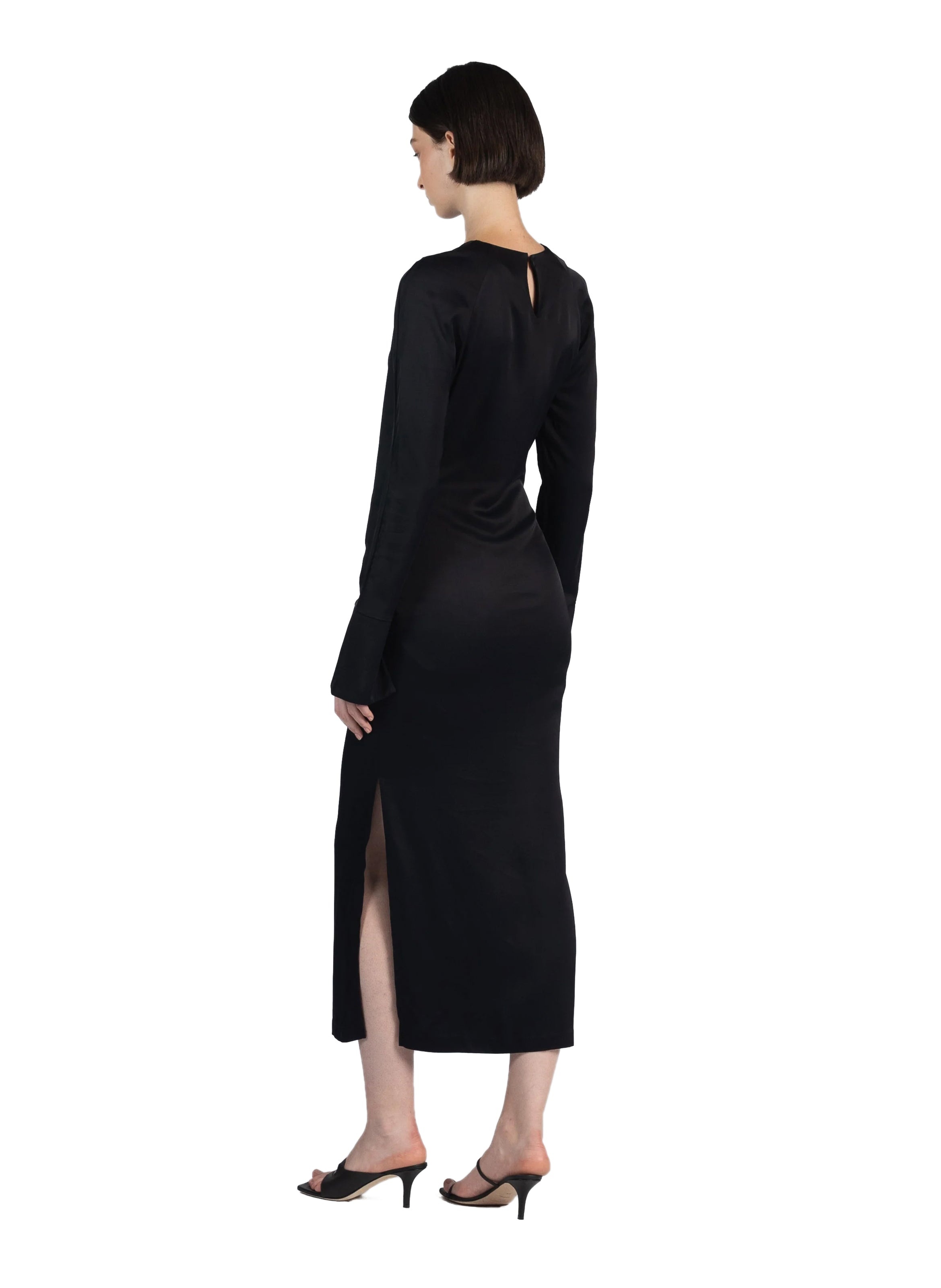 Gathered Long Sleeve Dress Black - 3