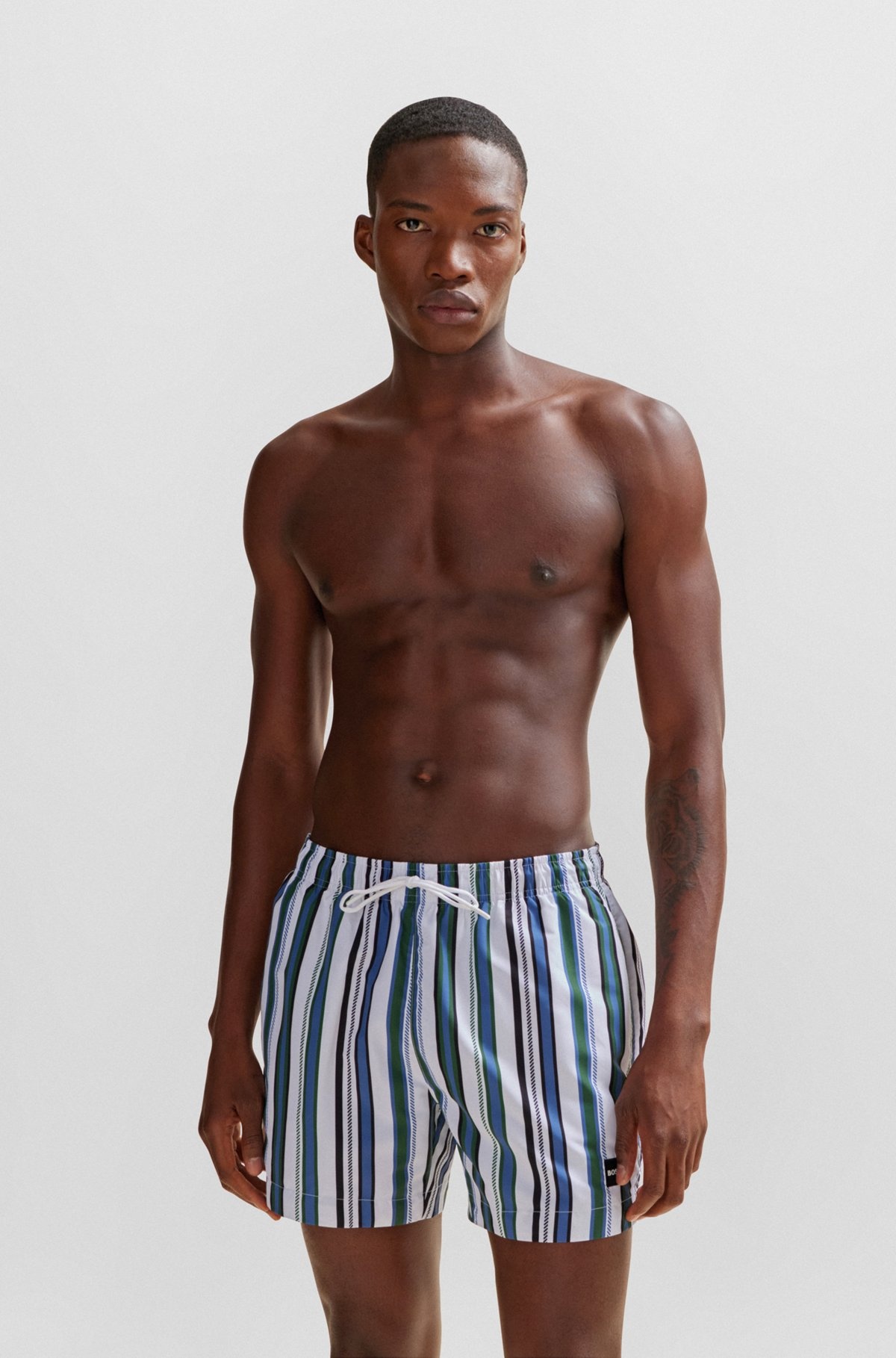 FULLY LINED SWIM SHORTS IN STRIPED QUICK-DRY FABRIC - 2