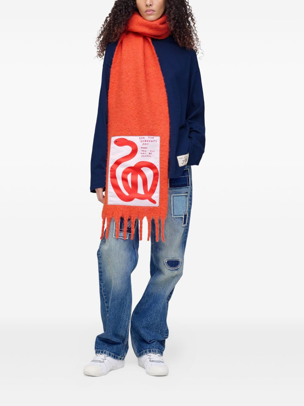 snake-print fringed scarf - 5