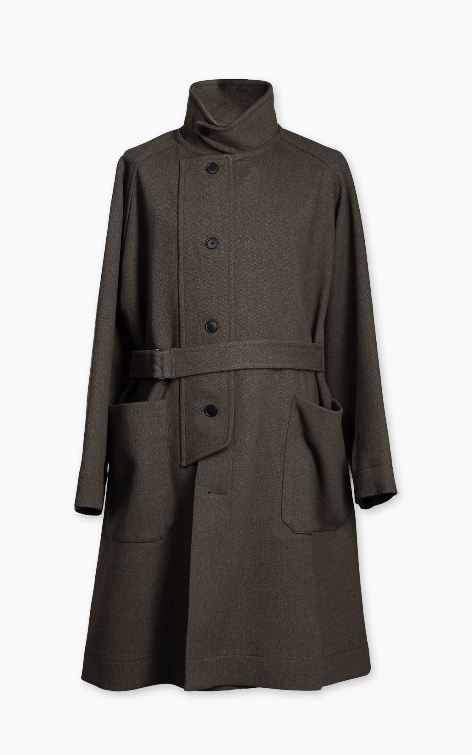 KAPTAIN SUNSHINE STAND COLLAR COAT DOUBLE CLOTH MELTON MOSS - 1