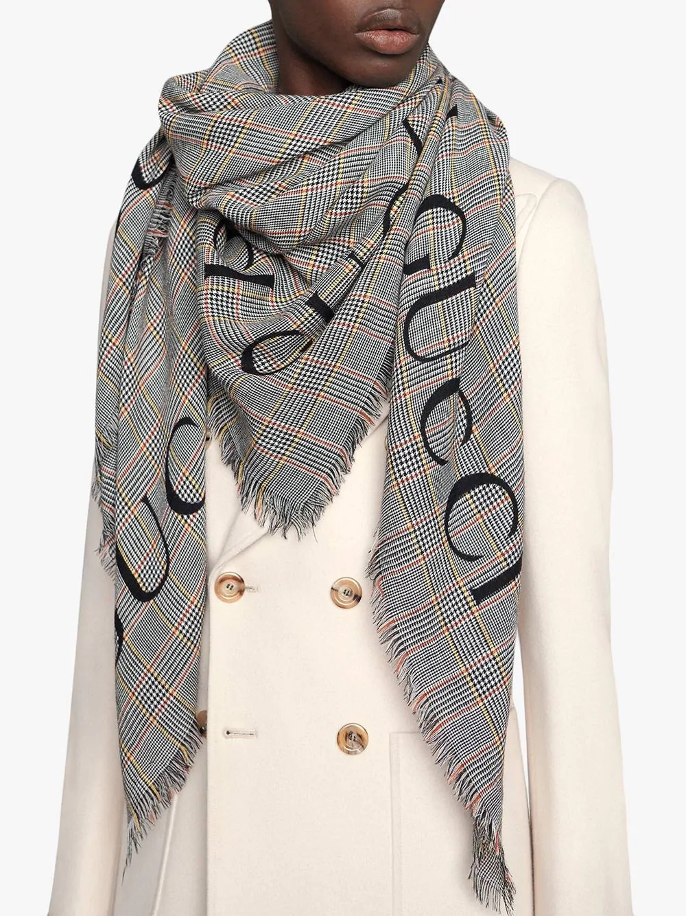 Check wool shawl with Gucci logo - 2