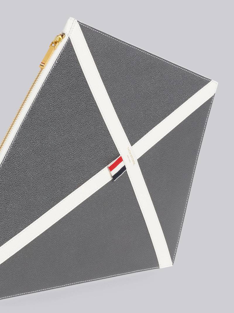 Thom Browne Dark Grey Pebble Grain Leather Kite Bag outlook