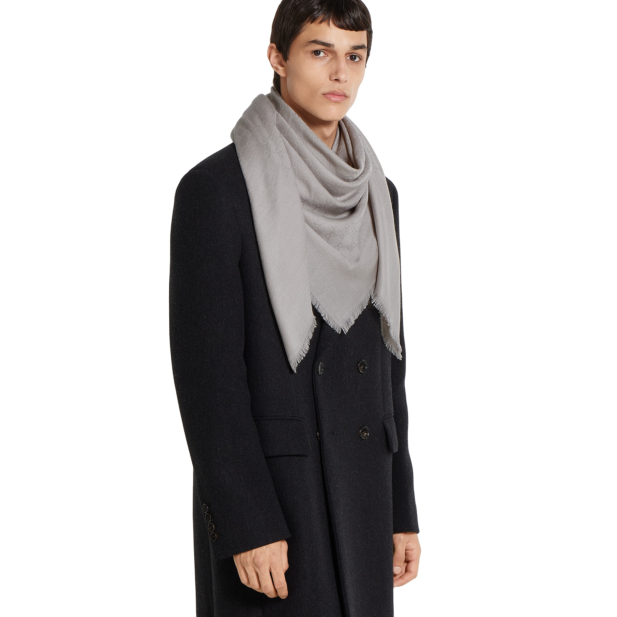 GG wool and silk jacquard shawl - 3