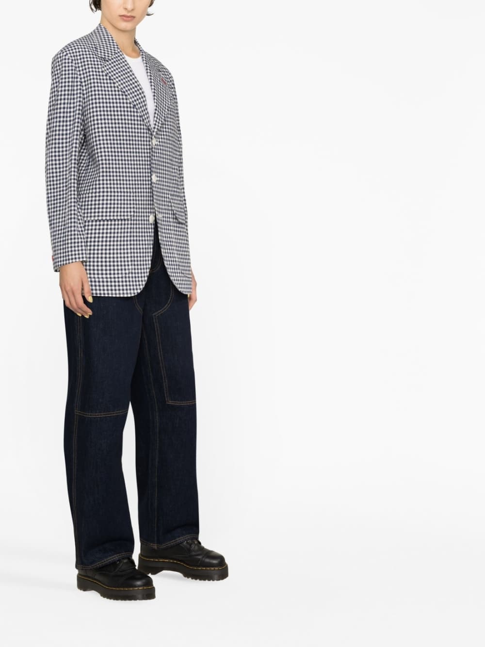 gingham single-breasted blazer - 4