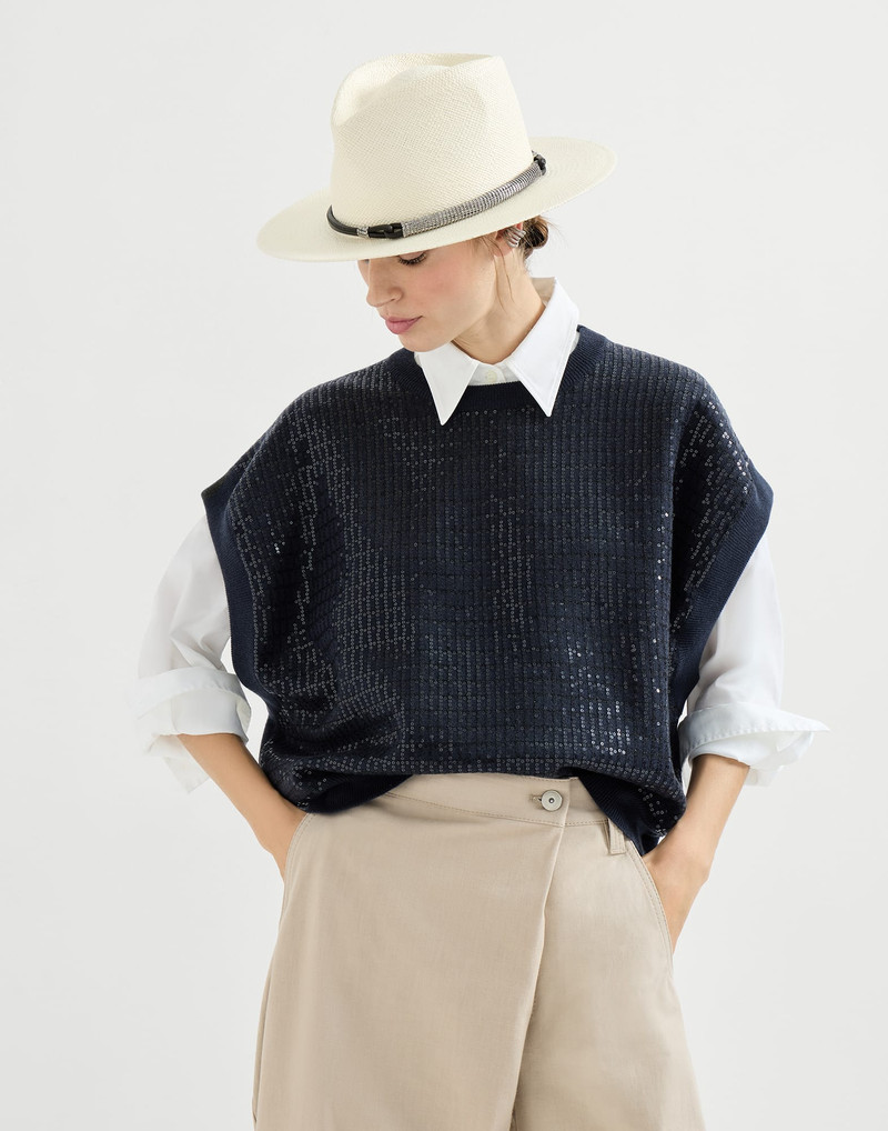 Virgin wool, cashmere and silk sweater with dazzling check embroidery 5