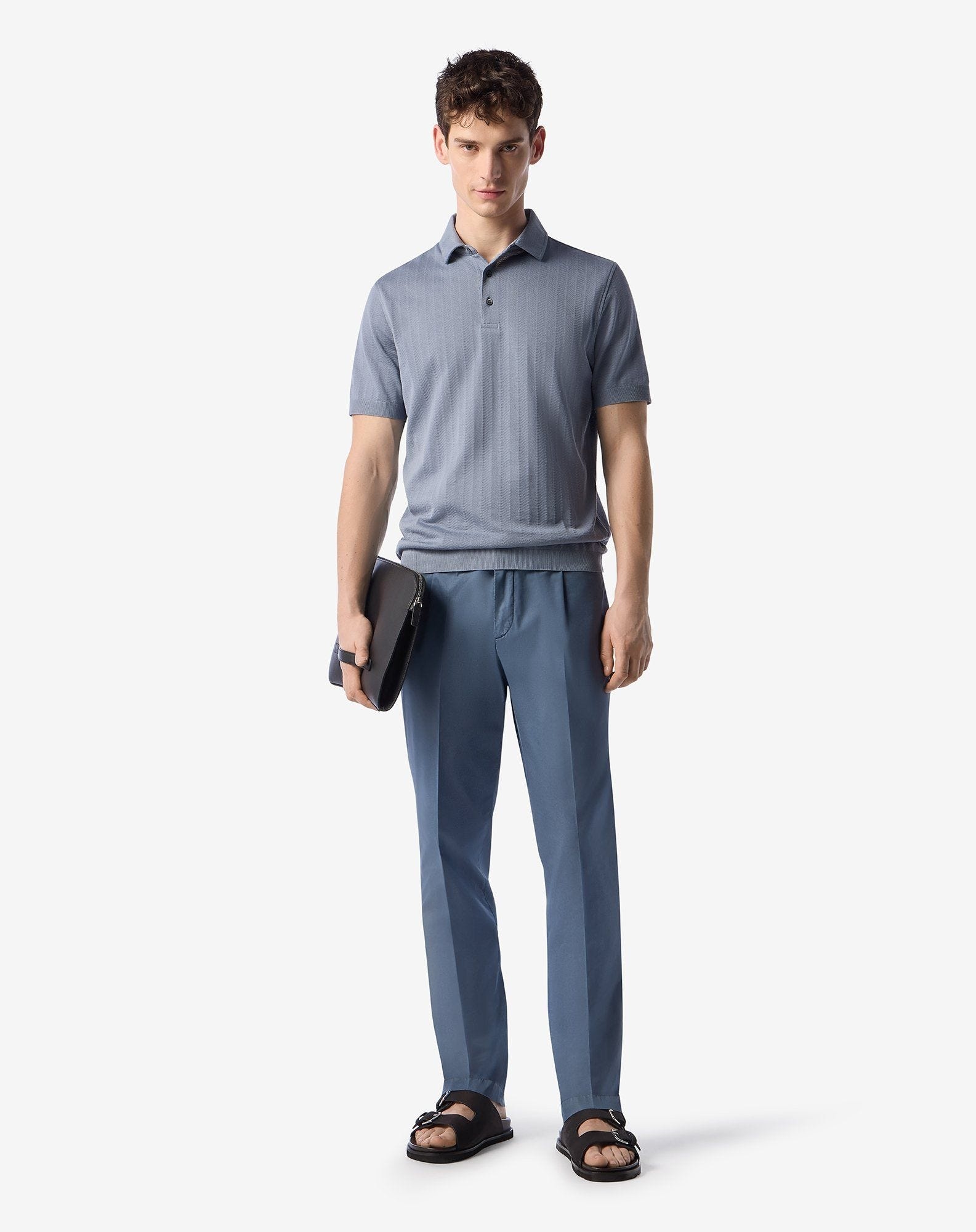 Blue stretch cotton satin trousers - 2