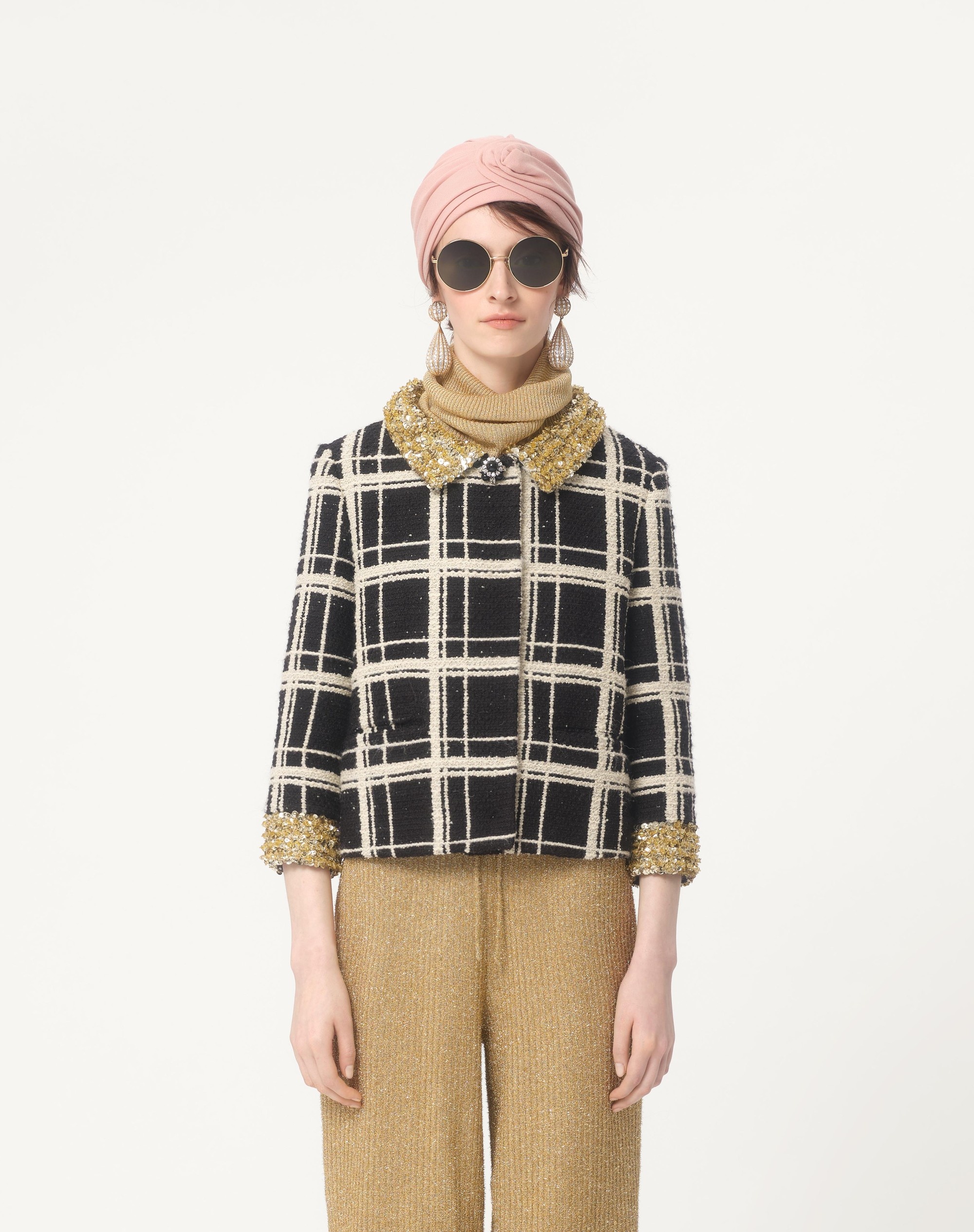 EMBROIDERED MACRO CHECK TWEED JACKET - 6