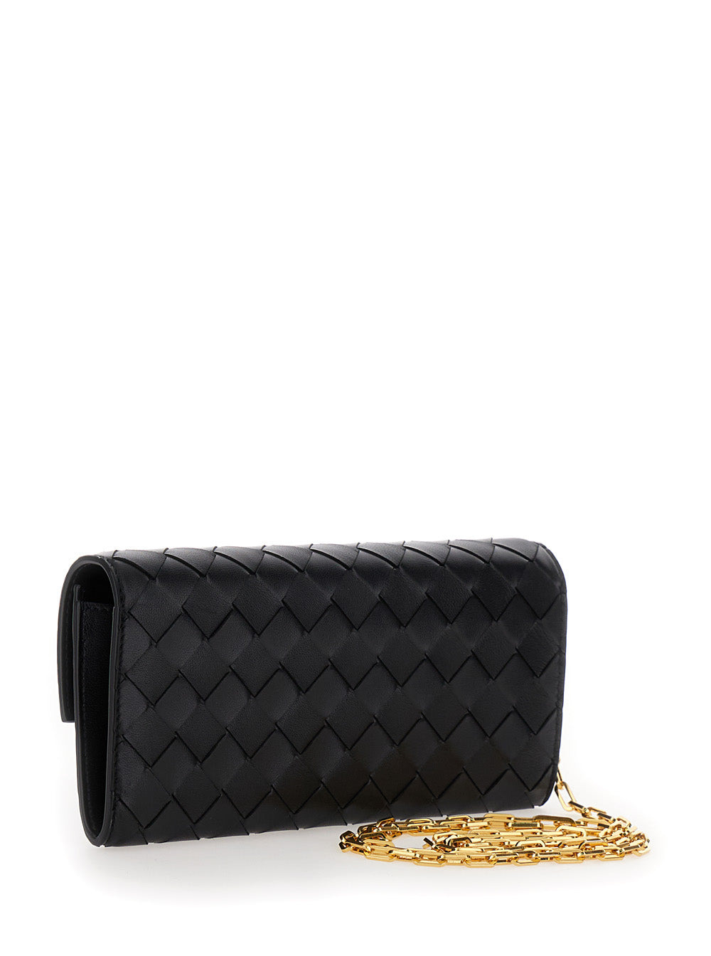 Bottega Veneta Women Black Chain Wallet With Intreccio Motif In Leather Woman - 3