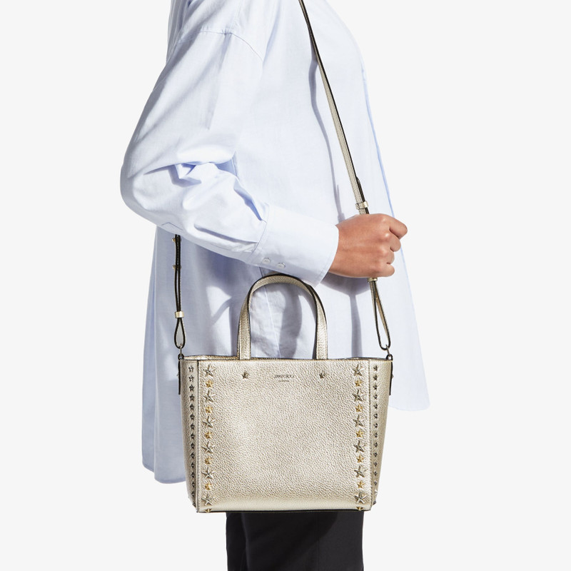 JIMMY CHOO Pegasi/s Tote
Light Gold Metallic Soft Grainy Calf Small Tote Bag with Stars Mix outlook