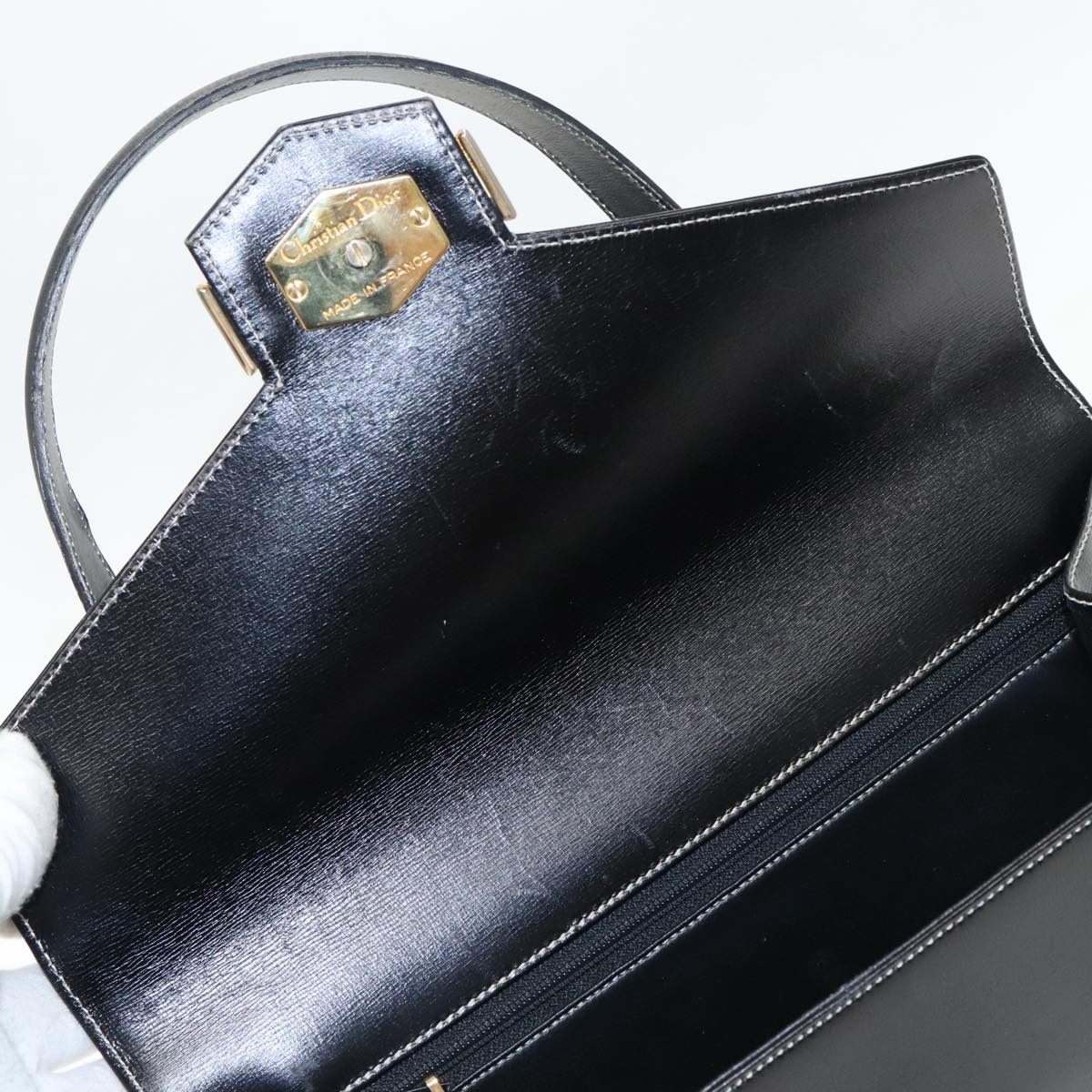 DIOR Hand Bag Leather Black Gold - 10