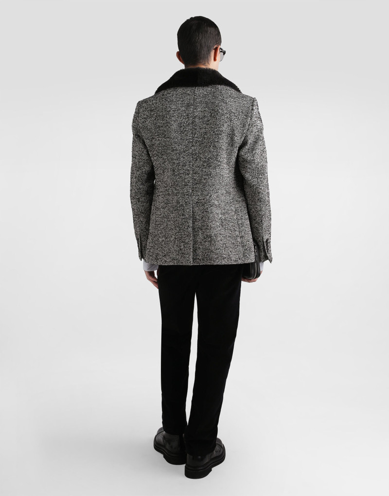 Single-breasted dotted wool jacket with fur collar 3