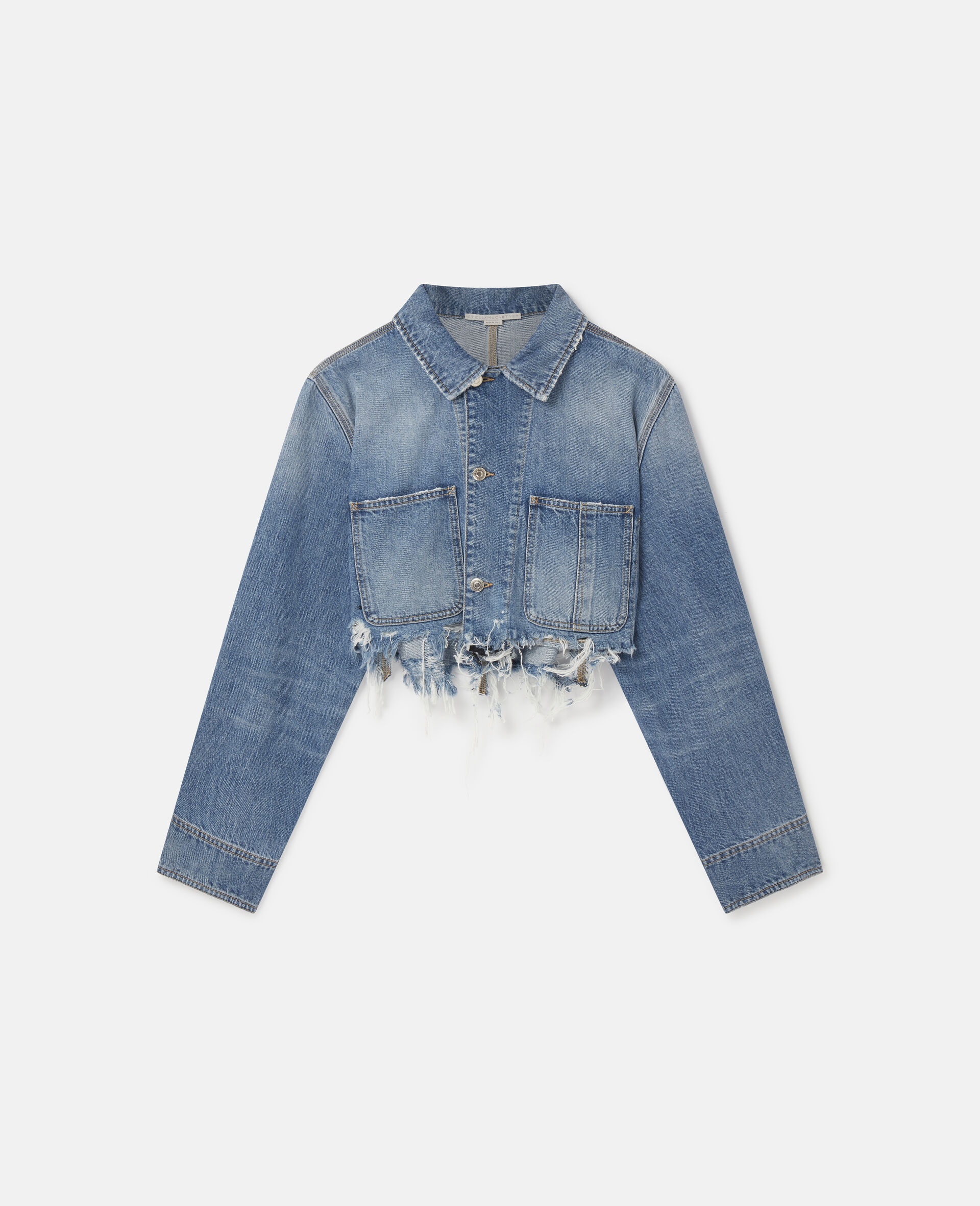 Vintage Wash Distressed Cropped Denim Jacket - 1