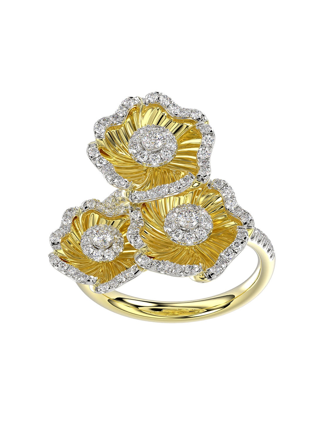 HALO FLOWER YELLOW GOLD RING - 1