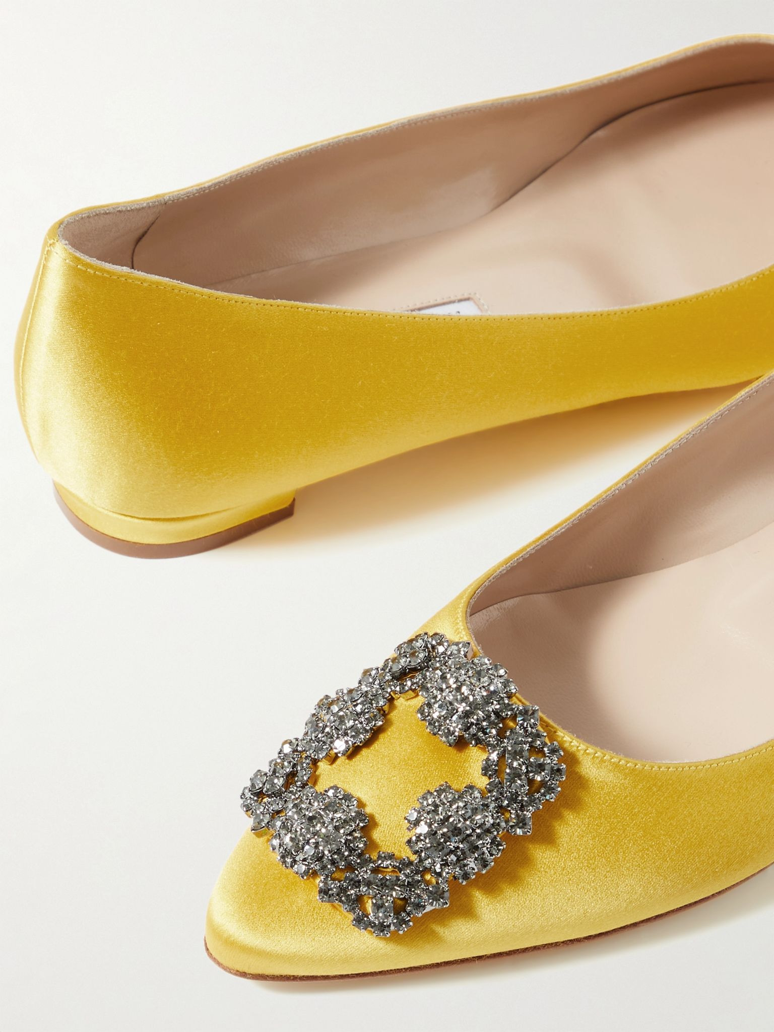 Hangisi crystal-embellished satin point-toe flats Yellow - 4
