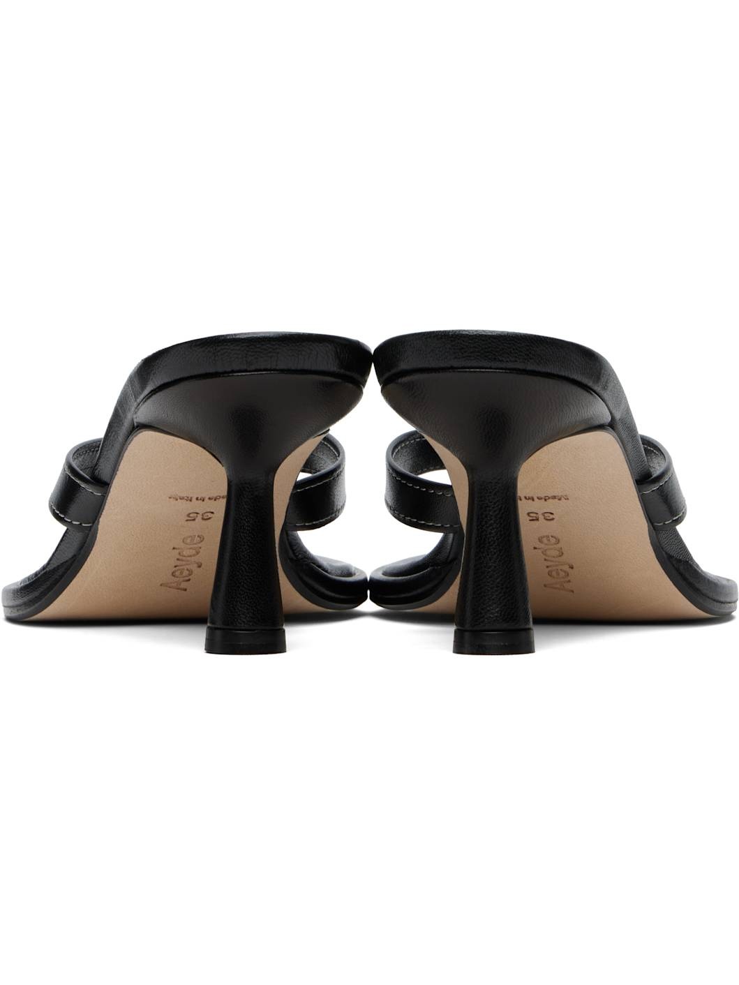 Black Daphne Leather Toe-Post Heeled Sandals - 2