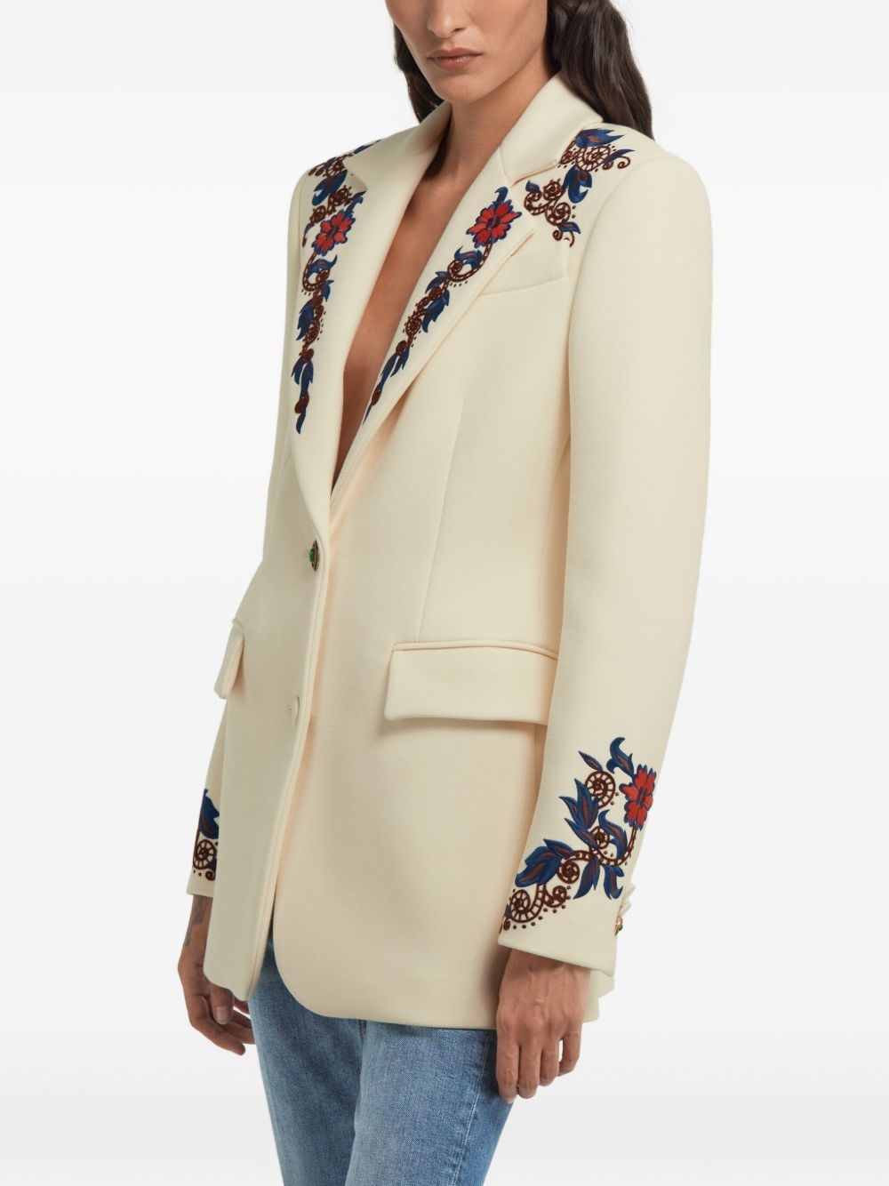 floral-embroidered blazer - 4