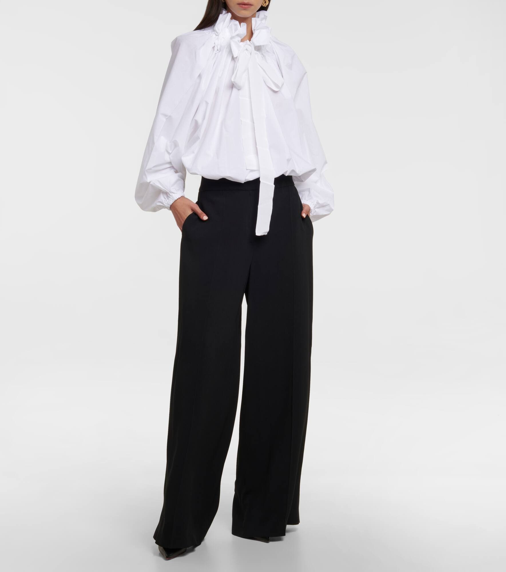 Ruffled tie-neck cotton blouse - 2