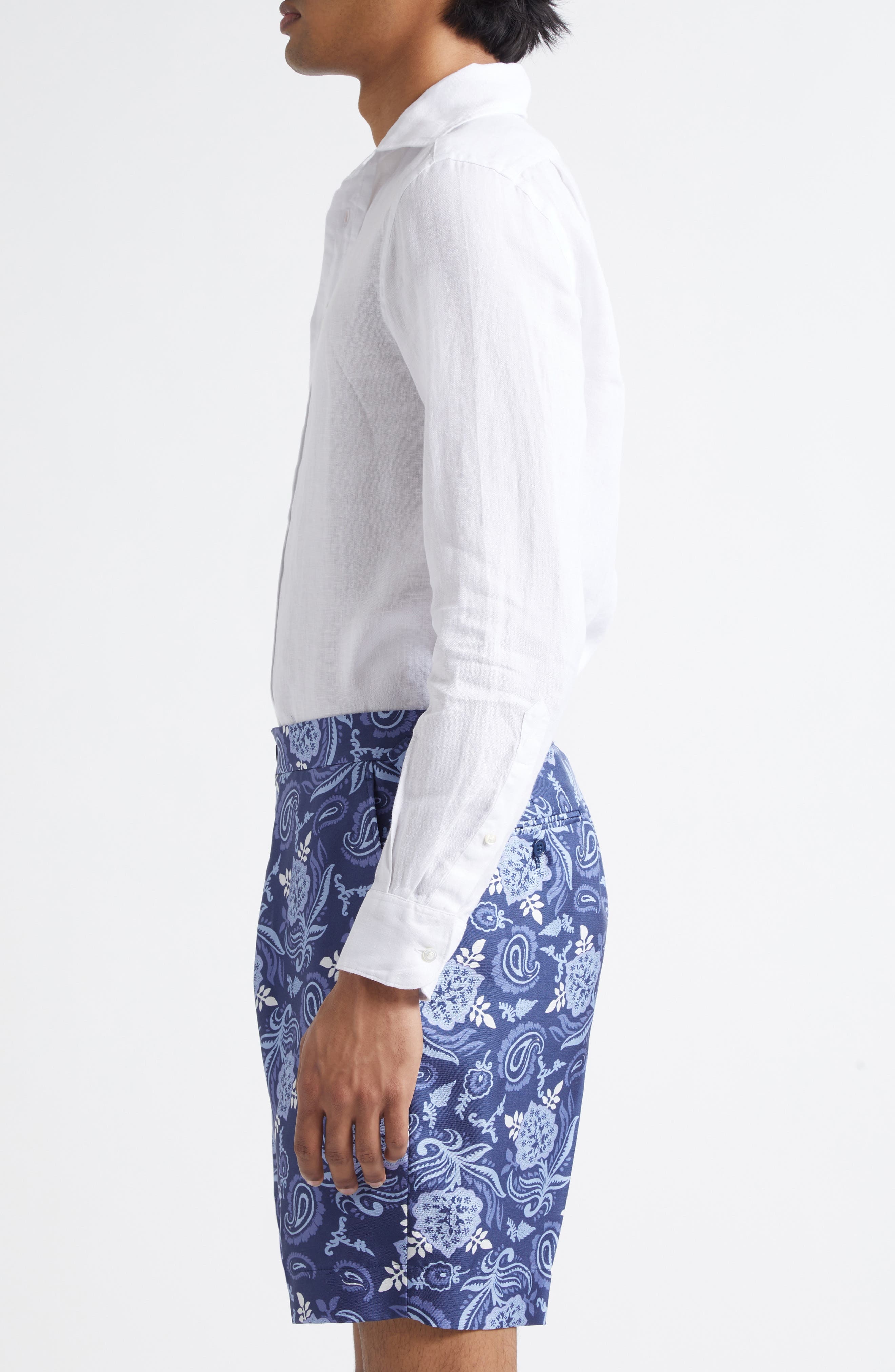 Ralph Lauren Purple Label Basket Weave Linen Button-Up Shirt in White at Nordstrom - 4