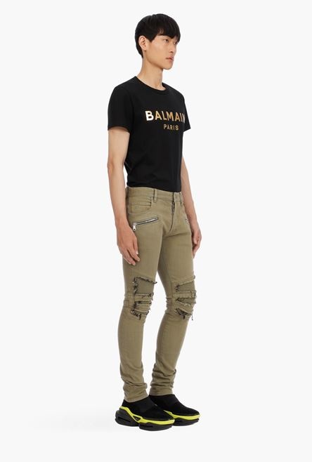 Slim-cut ripped khaki cotton jeans - 6