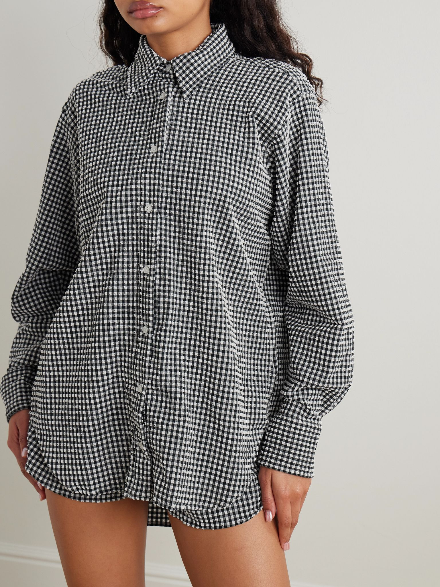 Gingham seersucker shirt Black - 3