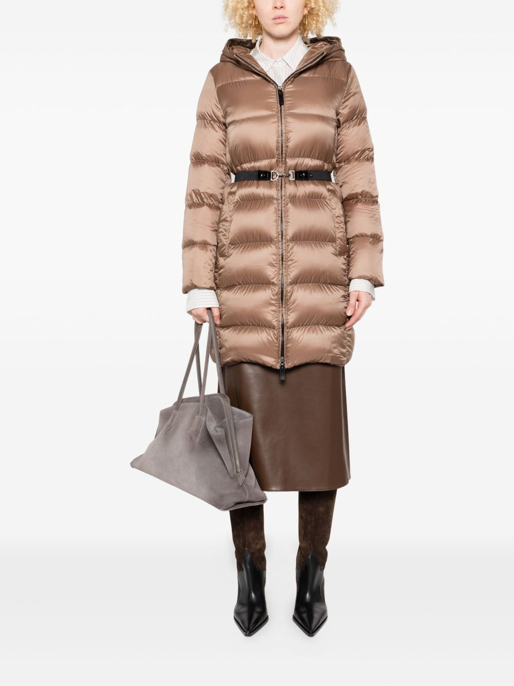 hooded belted puffer jacket - 2