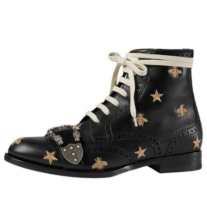 Gucci Queercore Bee Accent Lace-Up Boots 'Black' 496272-ARP00-1000 - 1