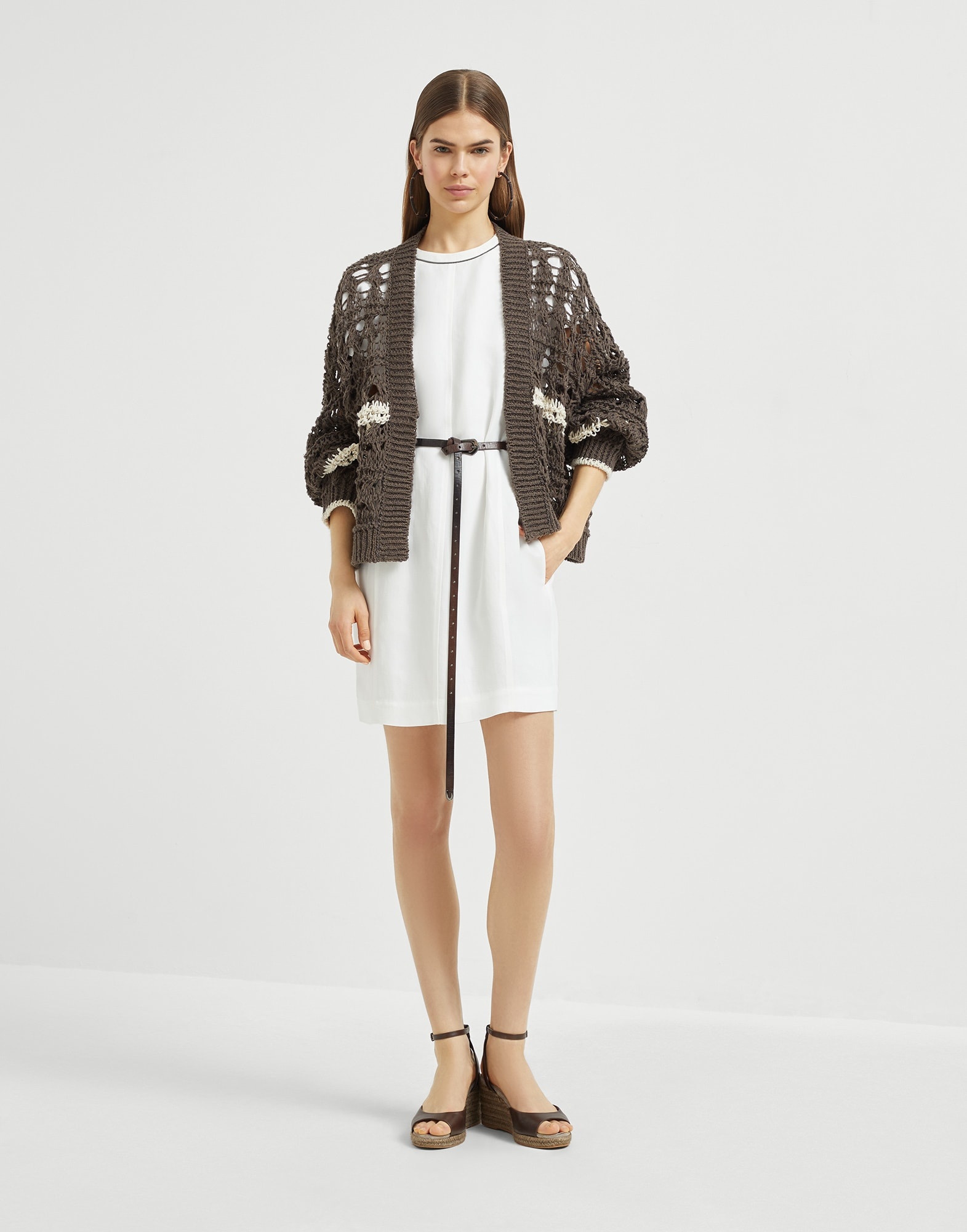 Viscose and linen fluid twill mini dress with shiny neck detail - 5