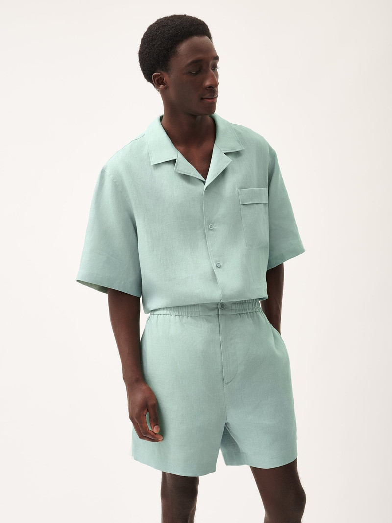 Mens DNA Aloe Linen Mid Length Shorts - Eucalyptus Blue 4